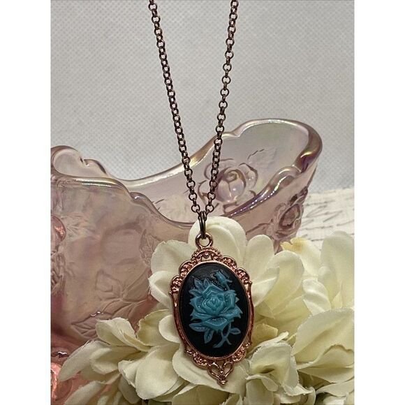 Black teal Turquoise Necklace Easter Mom Cameo Mom Rose Gold wedding Jewelry - Picture 7 of 13